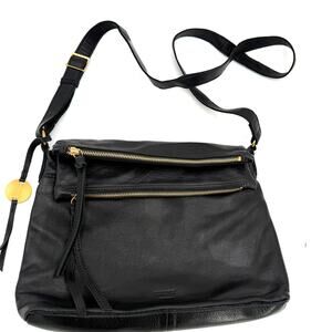 Margot Black Leather Mickey Double Fold Over Crossbody Handbag